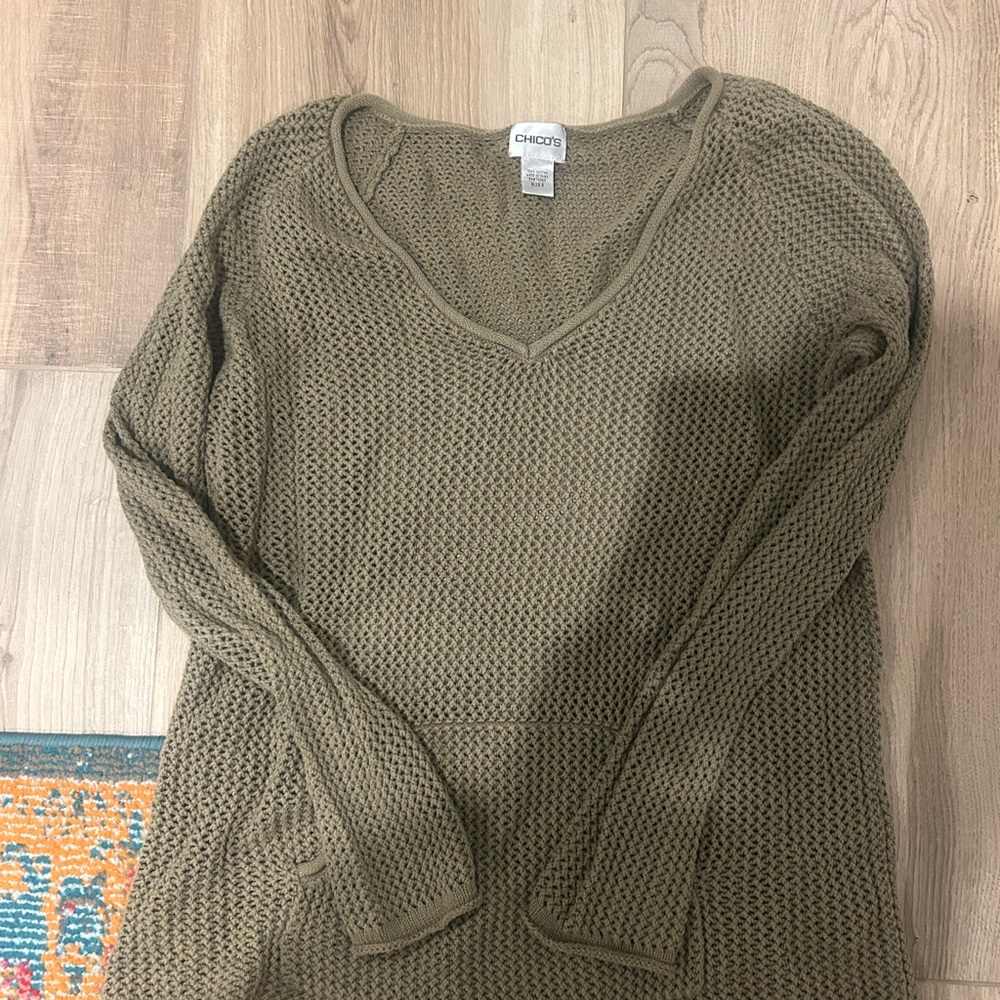 Chico's Khaki V-Neck Women's Sweater